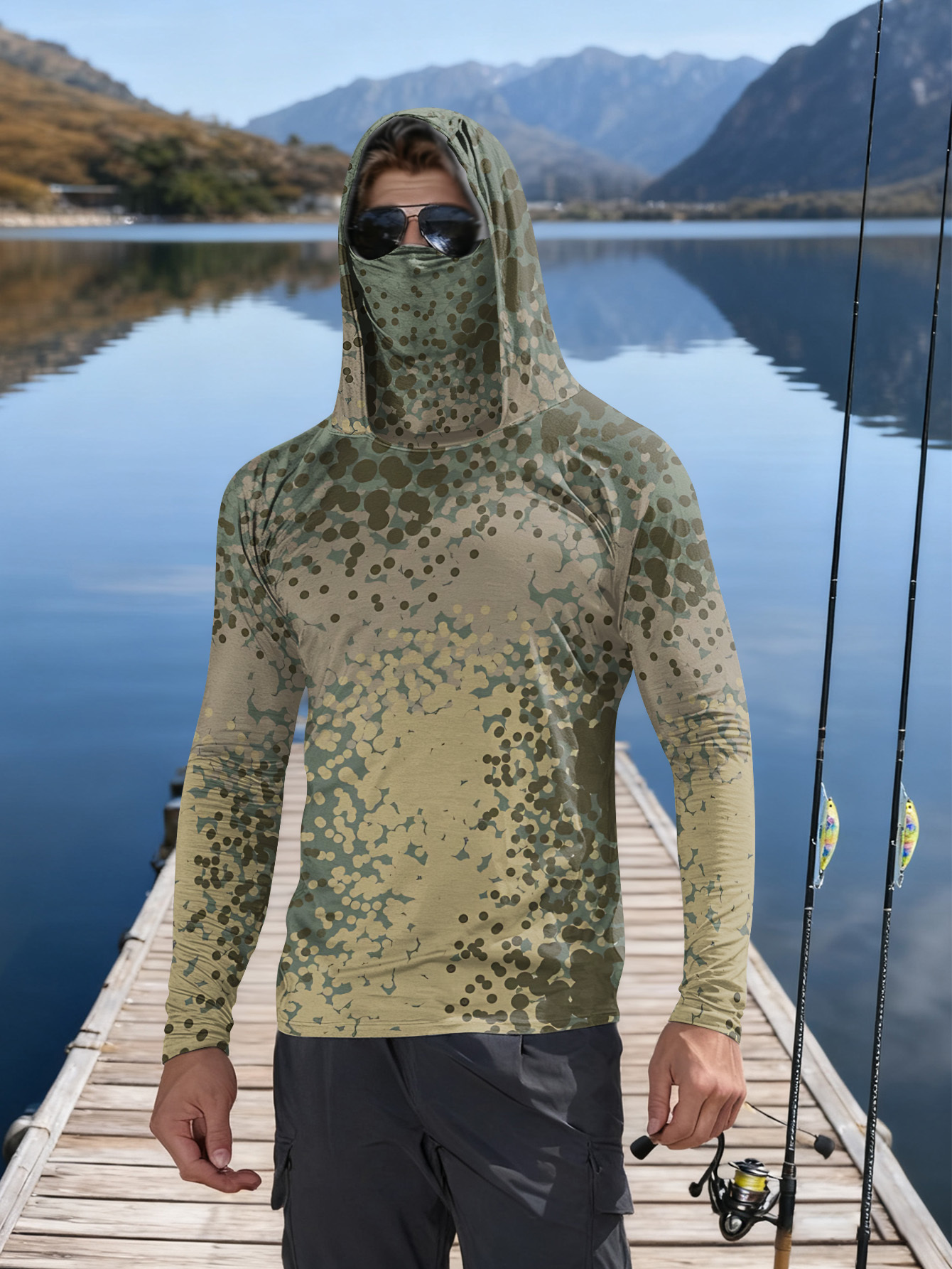 Fishing Shirt Uv Protection - Men's Fishing Hooded Long-Sleeved Camouflage Sunscreen