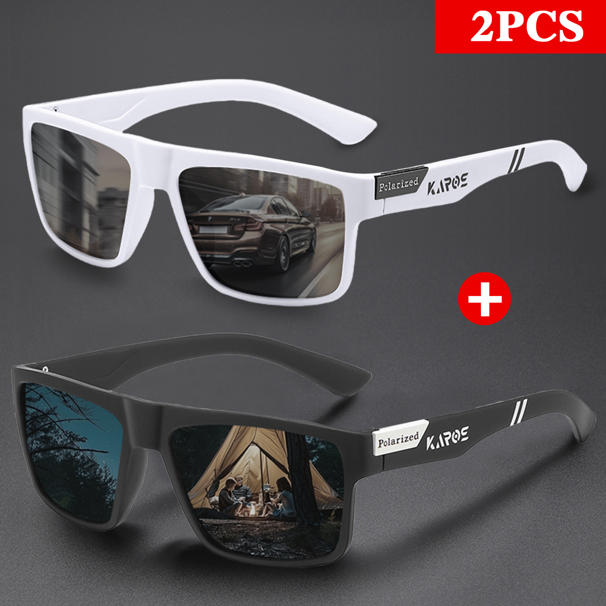 KAROS 2PCS Retro Square Polari - مراجعة Fishing Sunglasses Polarized وسعره