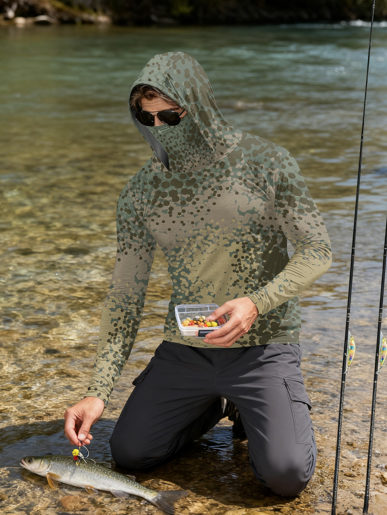 Men's Fishing Hooded Long-Slee - مراجعة Fishing Shirt Uv Protection وسعره