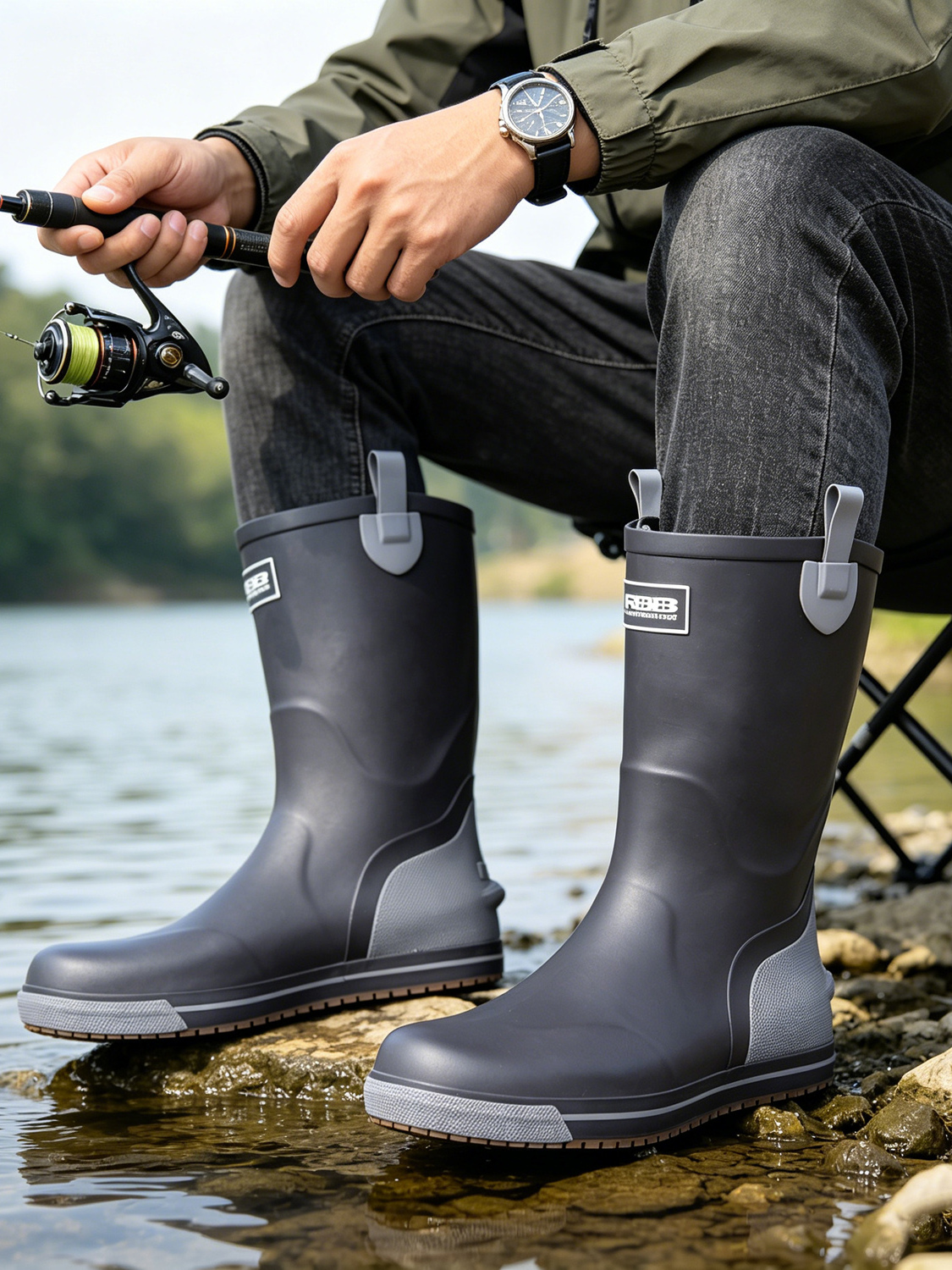 Men's Mid-High Rubber Rain Boo - مراجعة Fishing Boots وسعره